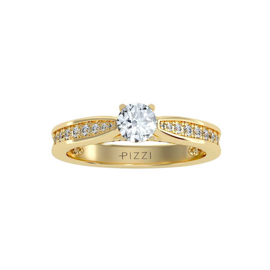 18k Yellow Gold Pavé Solitaire Ring with 0.81-Carat Diamonds
