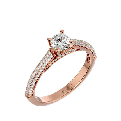 Solitärring aus 18-karätigem Roségold mit Pavé-Fassung und 0,84 Karat Diamanten