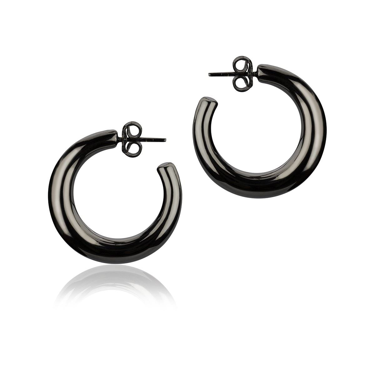 Orecchini a cerchio in argento rutenio sezione rotonda diametro 25mm