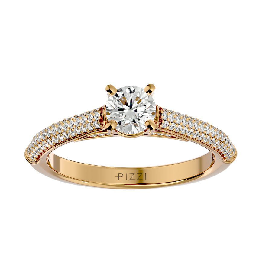 18k Yellow Gold Pavé Solitaire Ring with 0.84-carat Diamonds