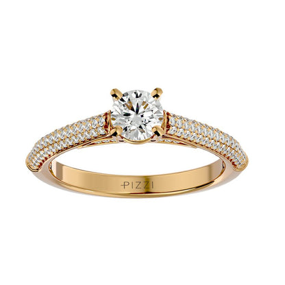Solitärring aus 18-karätigem Gelbgold mit Pavé-Fassung und 0,84 Karat Diamanten
