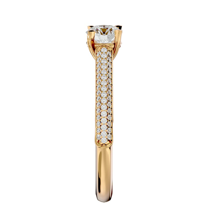 18k Yellow Gold Pavé Solitaire Ring with 0.84-carat Diamonds