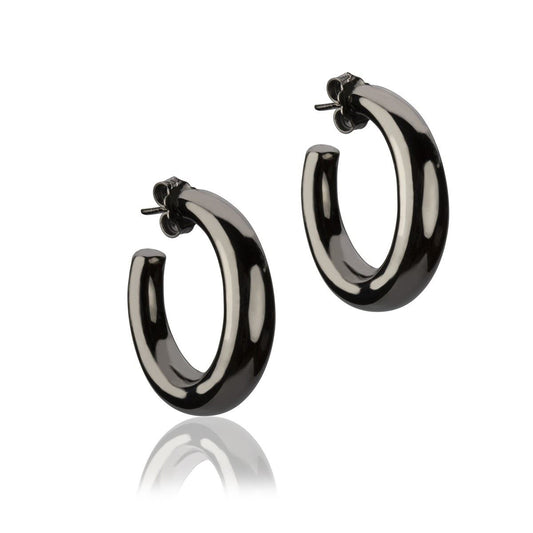 Orecchini a cerchio in argento rutenio sezione rotonda diametro 25mm