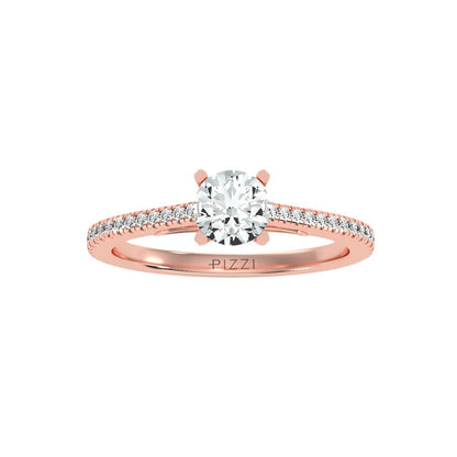Solitärring aus 18-karätigem Roségold mit Pavé-Fassung und 0,80 Karat Diamanten