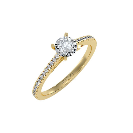 Anello Solitario Pavè in Oro Giallo 18k con diamanti da 0.80 carati