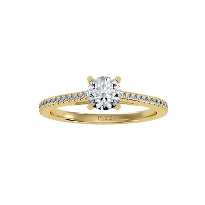 Anello Solitario Pavè in Oro Giallo 18k con diamanti da 0.80 carati
