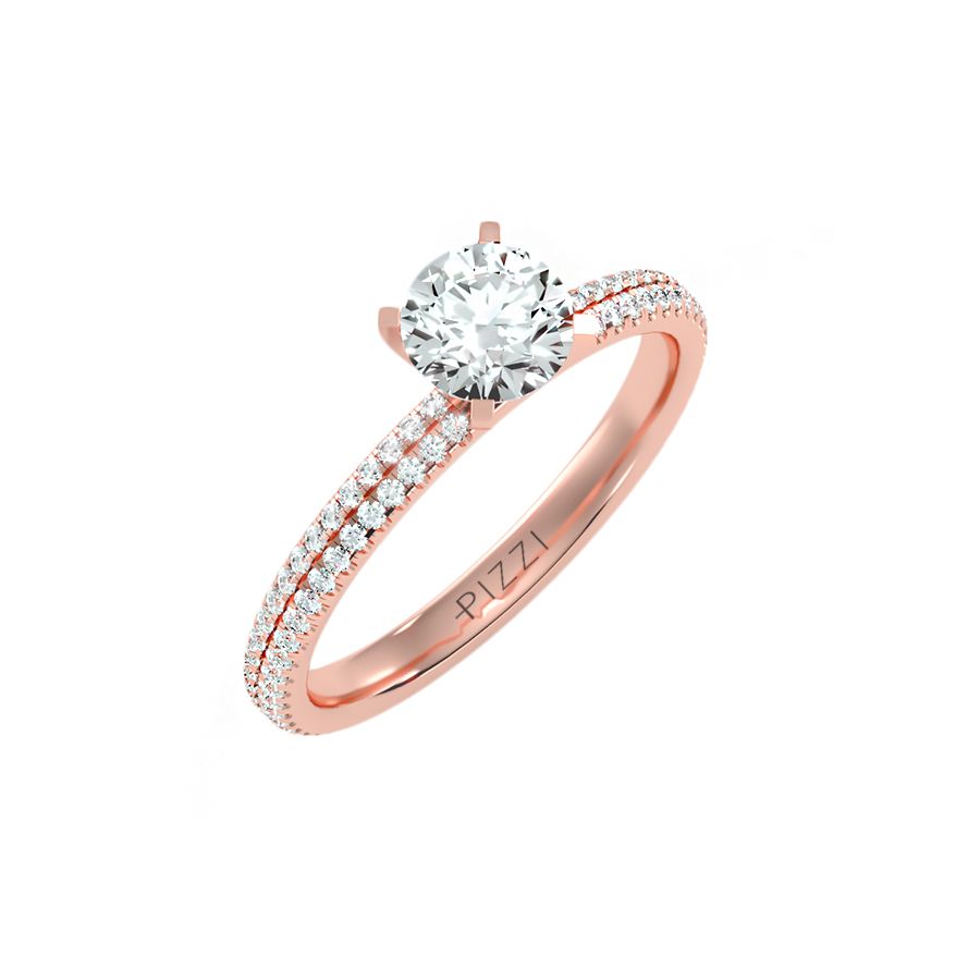 Solitärring aus 18-karätigem Roségold mit Pavé-Fassung und 1,28 Karat Diamanten