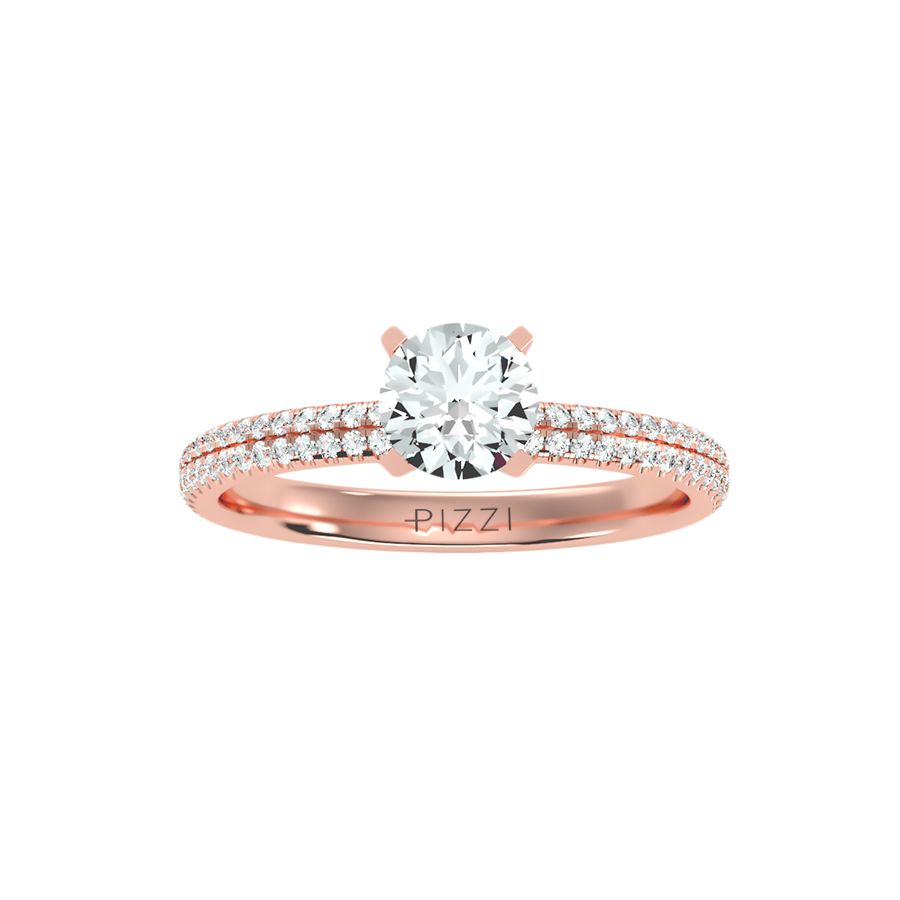 Solitärring aus 18-karätigem Roségold mit Pavé-Fassung und 1,28 Karat Diamanten