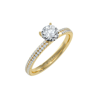 Solitärring aus 18-karätigem Gelbgold mit Pavé-Fassung und 1,28 Karat Diamanten