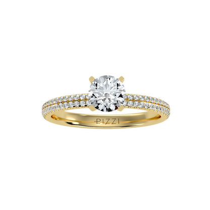 Solitärring aus 18-karätigem Gelbgold mit Pavé-Fassung und 1,28 Karat Diamanten
