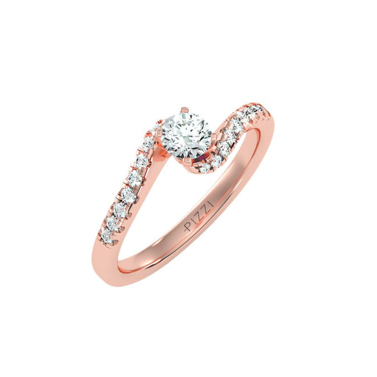 Anello Valentino Solitario Pavè in Oro Rosa 18k con diamanti da 0.56 carati