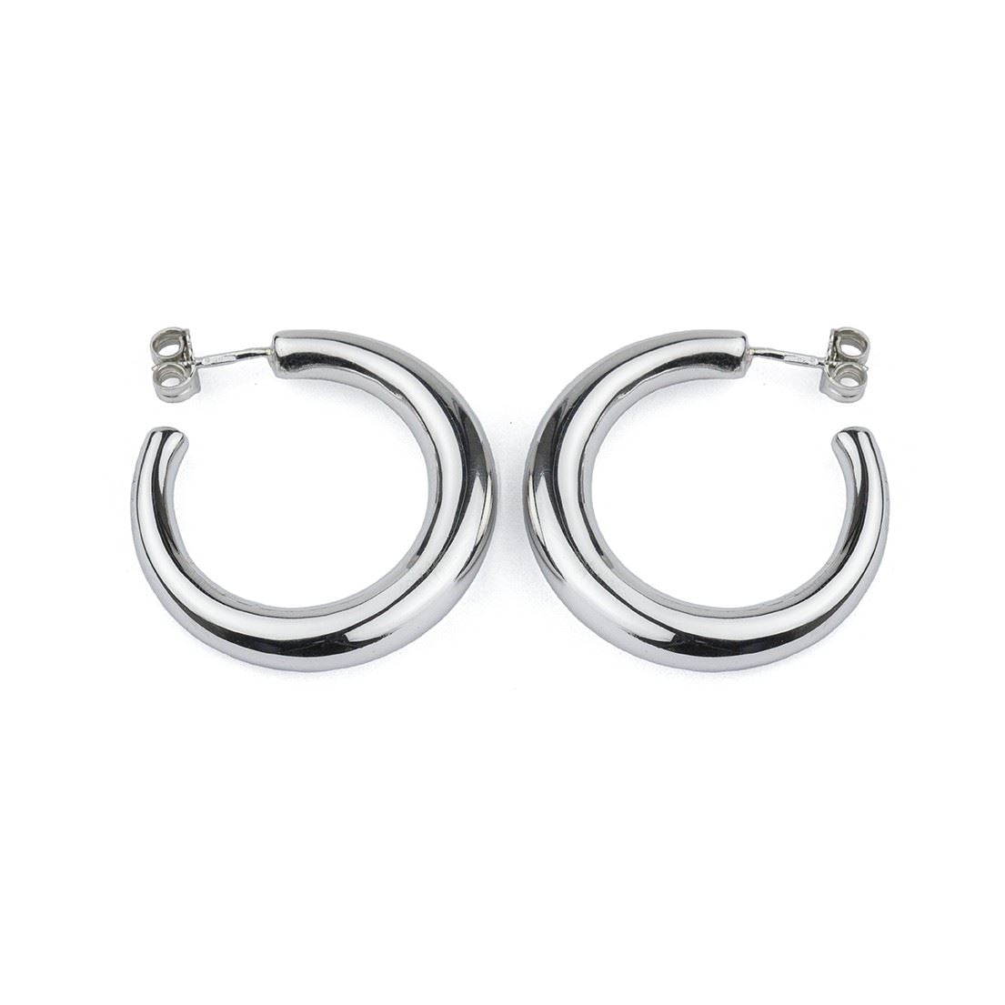 Orecchini a cerchio in argento sezione rotonda diametro 30mm