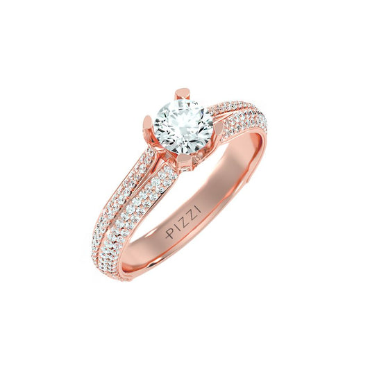 Solitärring aus 18-karätigem Roségold mit Pavé-Fassung und 1,13 Karat Diamanten