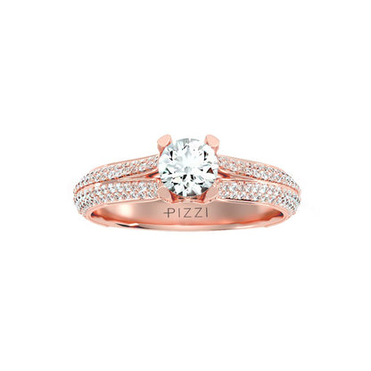 Solitärring aus 18-karätigem Roségold mit Pavé-Fassung und 1,13 Karat Diamanten