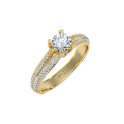 18k Yellow Gold Pavé Solitaire Ring with 1.13 Carat Diamonds