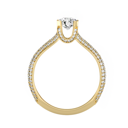 18k Yellow Gold Pavé Solitaire Ring with 1.13 Carat Diamonds