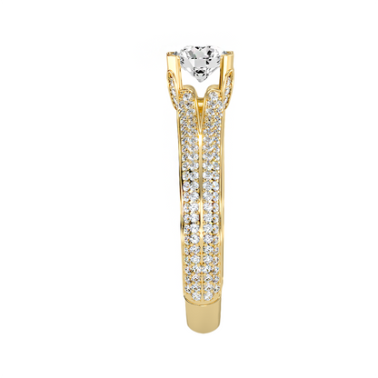 18k Yellow Gold Pavé Solitaire Ring with 1.13 Carat Diamonds