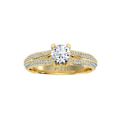 18k Yellow Gold Pavé Solitaire Ring with 1.13 Carat Diamonds
