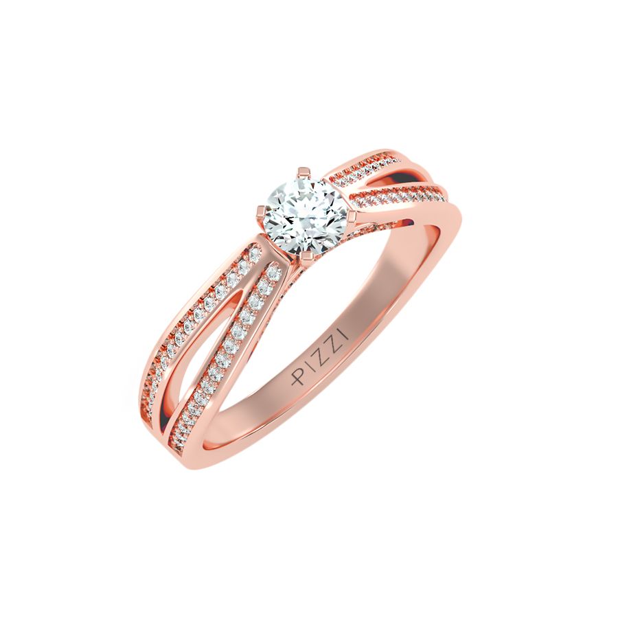 Anello Solitario Pavè in Oro Rosa 18k con diamanti da 0.61 carati