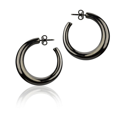 Orecchini a cerchio in argento rutenio sezione rotonda diametro 30mm