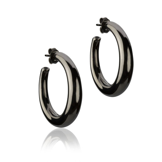 Orecchini a cerchio in argento rutenio sezione rotonda diametro 30mm