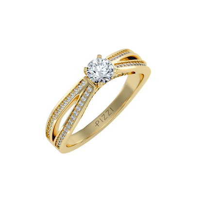 Solitärring aus 18-karätigem Gelbgold mit Pavé-Fassung und 0,61 Karat Diamanten