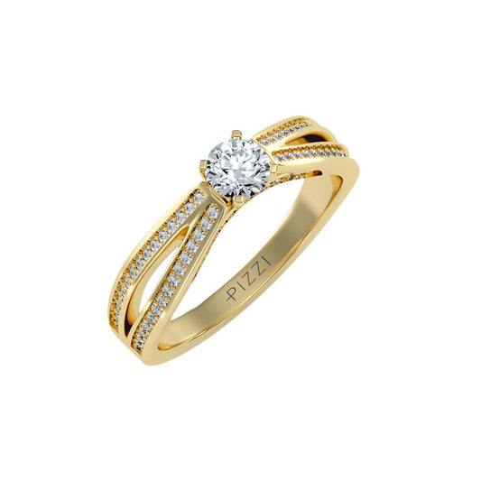 18k Yellow Gold Pavé Solitaire Ring with 0.61-carat Diamonds