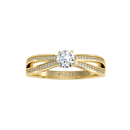 Solitärring aus 18-karätigem Gelbgold mit Pavé-Fassung und 0,61 Karat Diamanten
