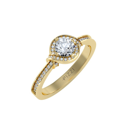 18k Yellow Gold Pavé Solitaire Ring with 0.70-carat Diamonds