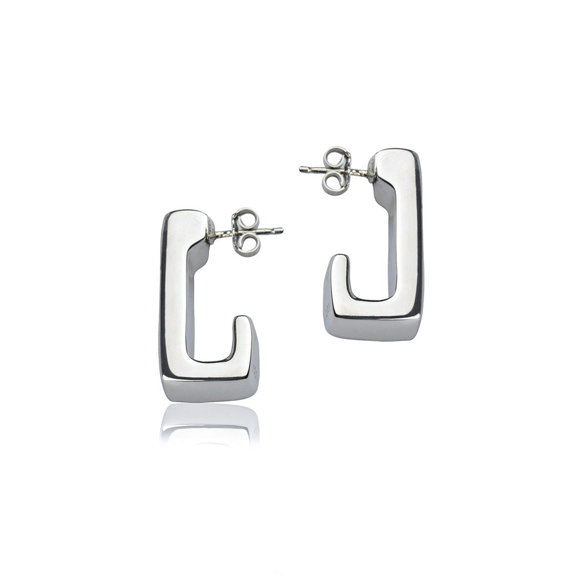 Rectangular silver earrings, 25mm long