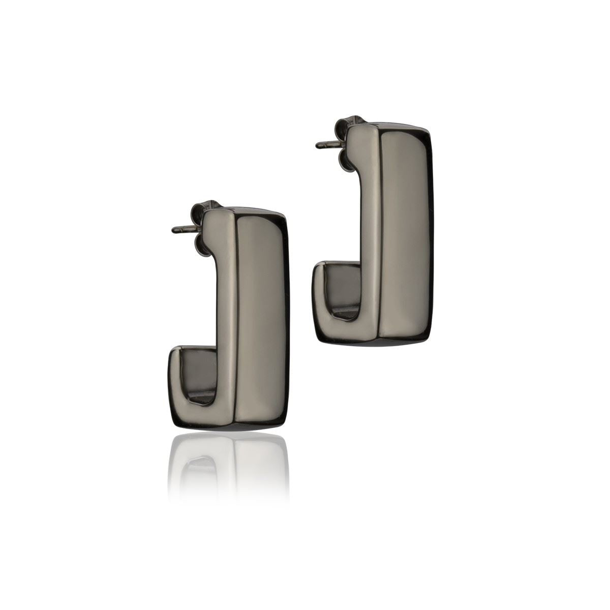 Rectangular earrings in ruthenium silver, length 25mm