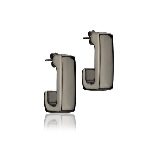 Rectangular earrings in ruthenium silver, length 25mm