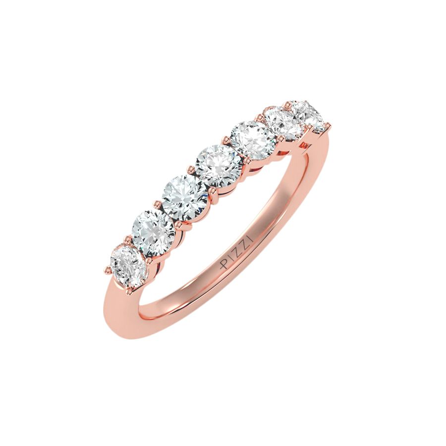 Anello Riviera 7 Pietre in Oro Rosa 18k con diamanti da 1.12 carati