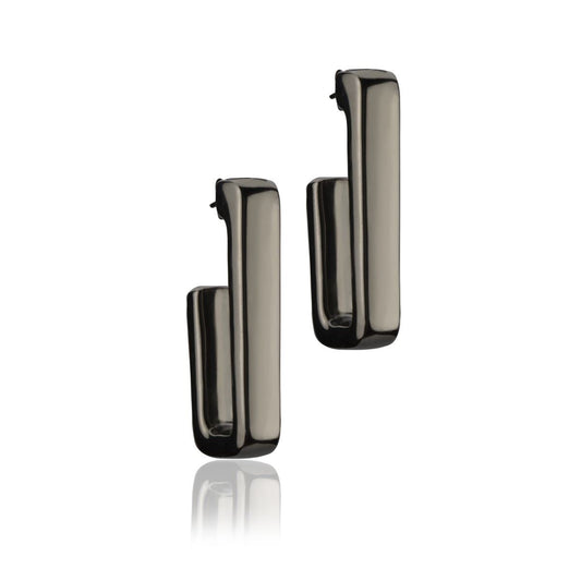 Rectangular earrings in ruthenium silver, length 45mm