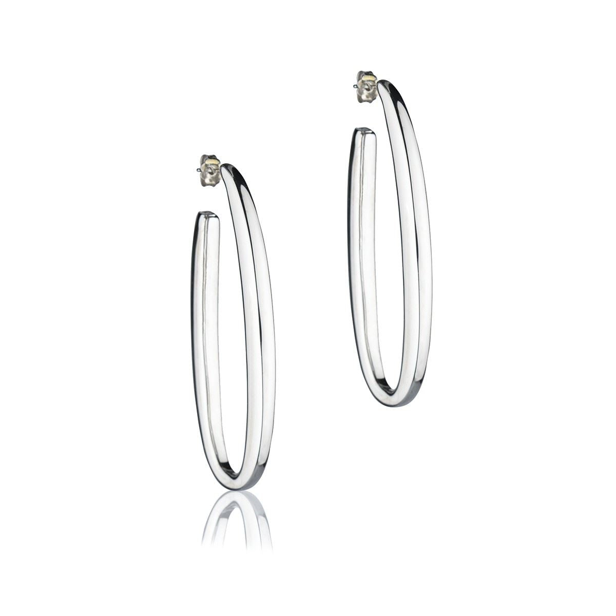 Oval silver earrings, square section, length 65mm