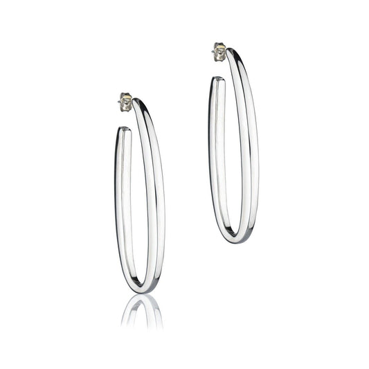 Oval silver earrings, square section, length 65mm