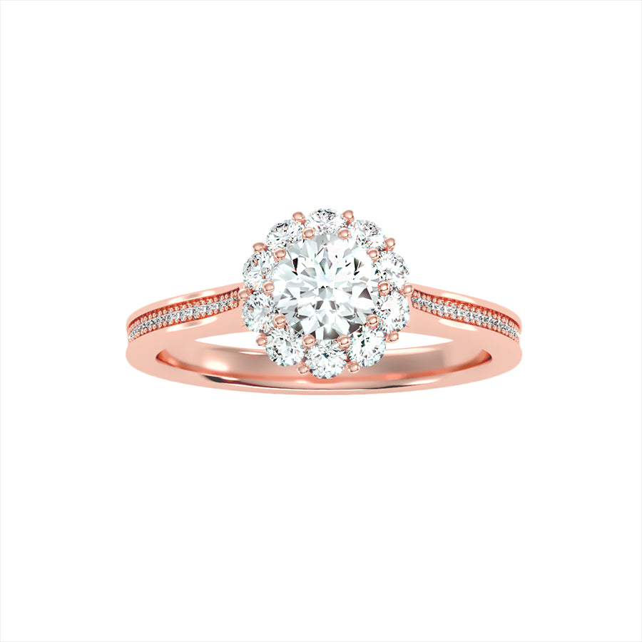 Halo-Solitärring mit 0,65 Karat in 18 Karat Roségold