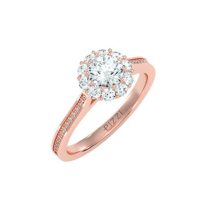 Halo-Solitärring mit 0,65 Karat in 18 Karat Roségold