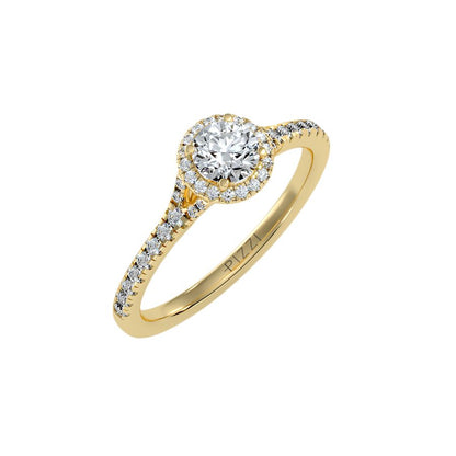 Halo-Solitärring aus 18-karätigem Gelbgold mit 0,74 Karat Diamanten