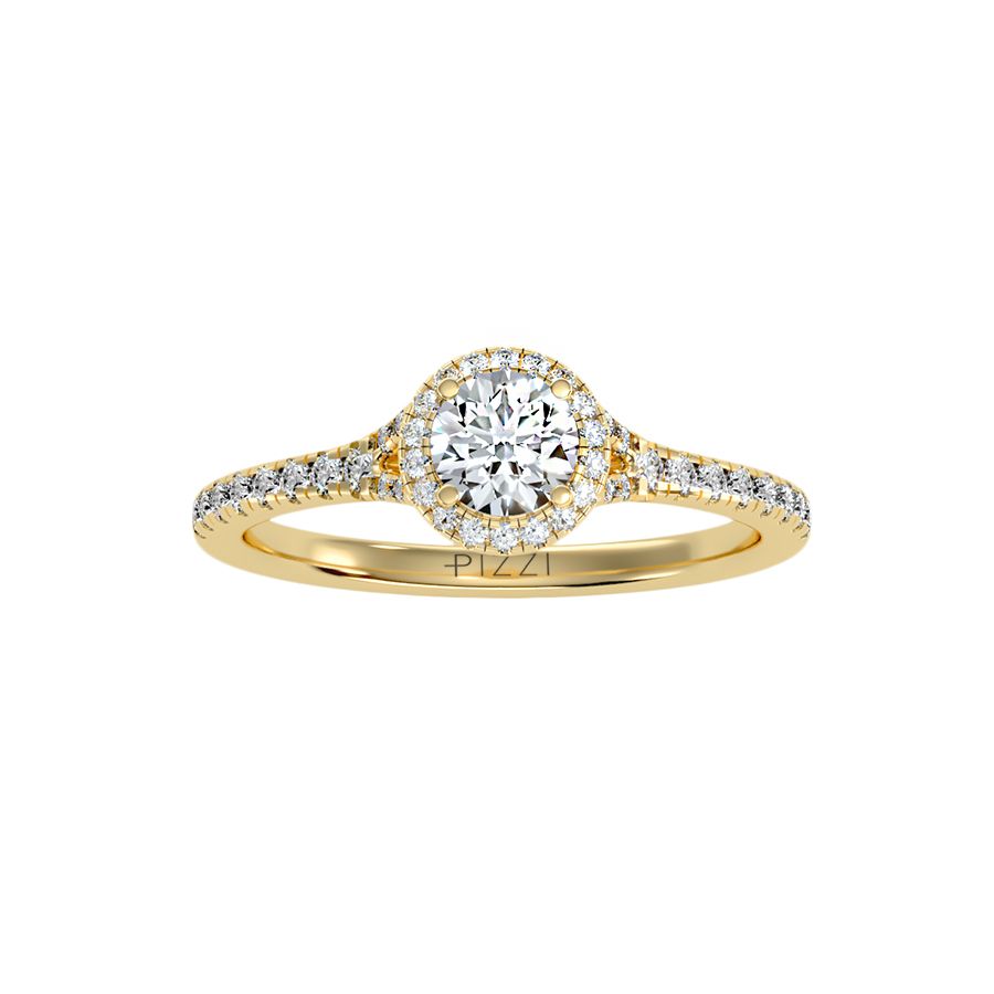 Anello Solitario Halo in Oro Giallo 18k con diamanti da 0.74 carati