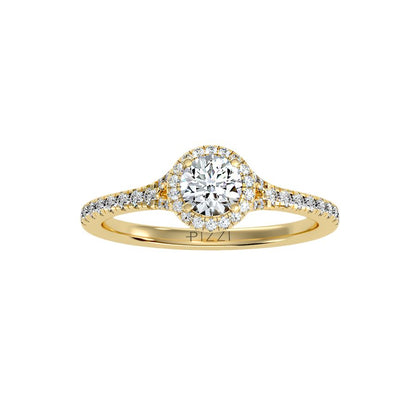 Halo-Solitärring aus 18-karätigem Gelbgold mit 0,74 Karat Diamanten