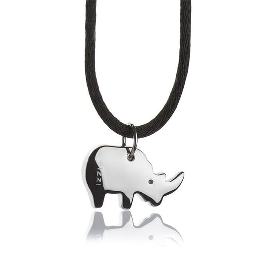 Silver rhino pendant necklace