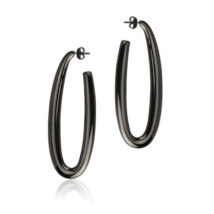 Orecchini ovali in argento rutenio sezione rotonda lunghezza 70mm