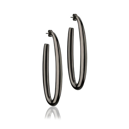 Orecchini ovali in argento rutenio sezione rotonda lunghezza 70mm