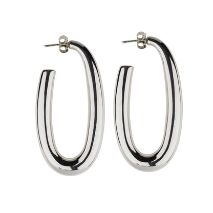 Orecchini ovali in argento sezione rotonda lunghezza 50mm