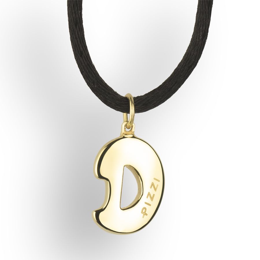 18kt yellow gold initial letter D pendant with lace