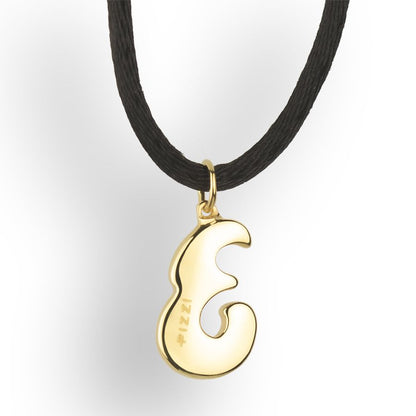 Pendente con laccio iniziale lettera e in oro giallo 18kt