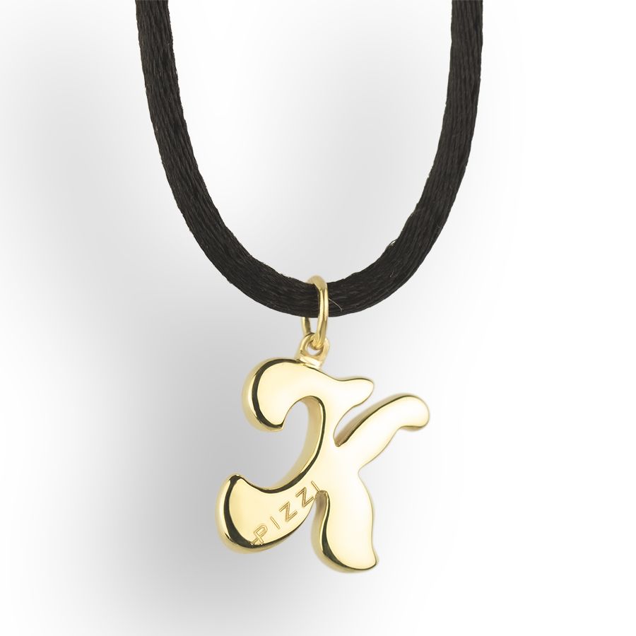 18kt yellow gold initial letter K pendant with lace