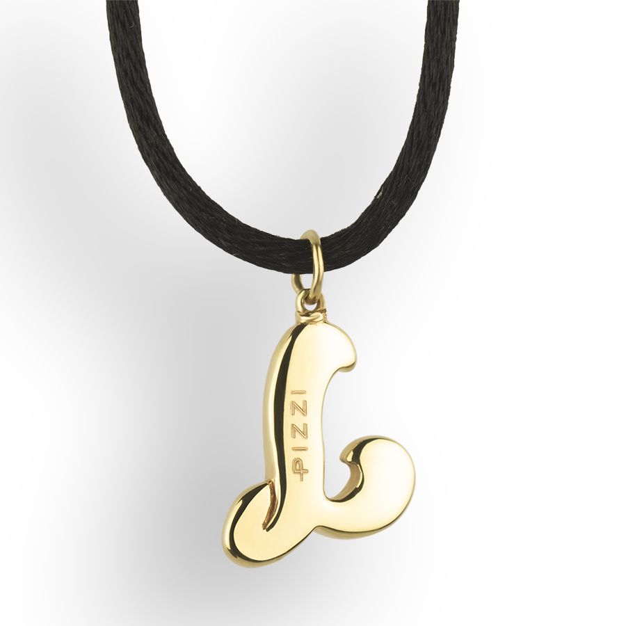18kt yellow gold initial letter l pendant with lace