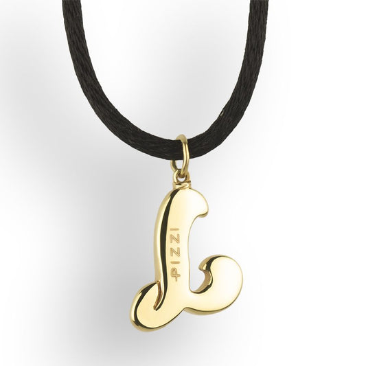 18kt yellow gold initial letter l pendant with lace